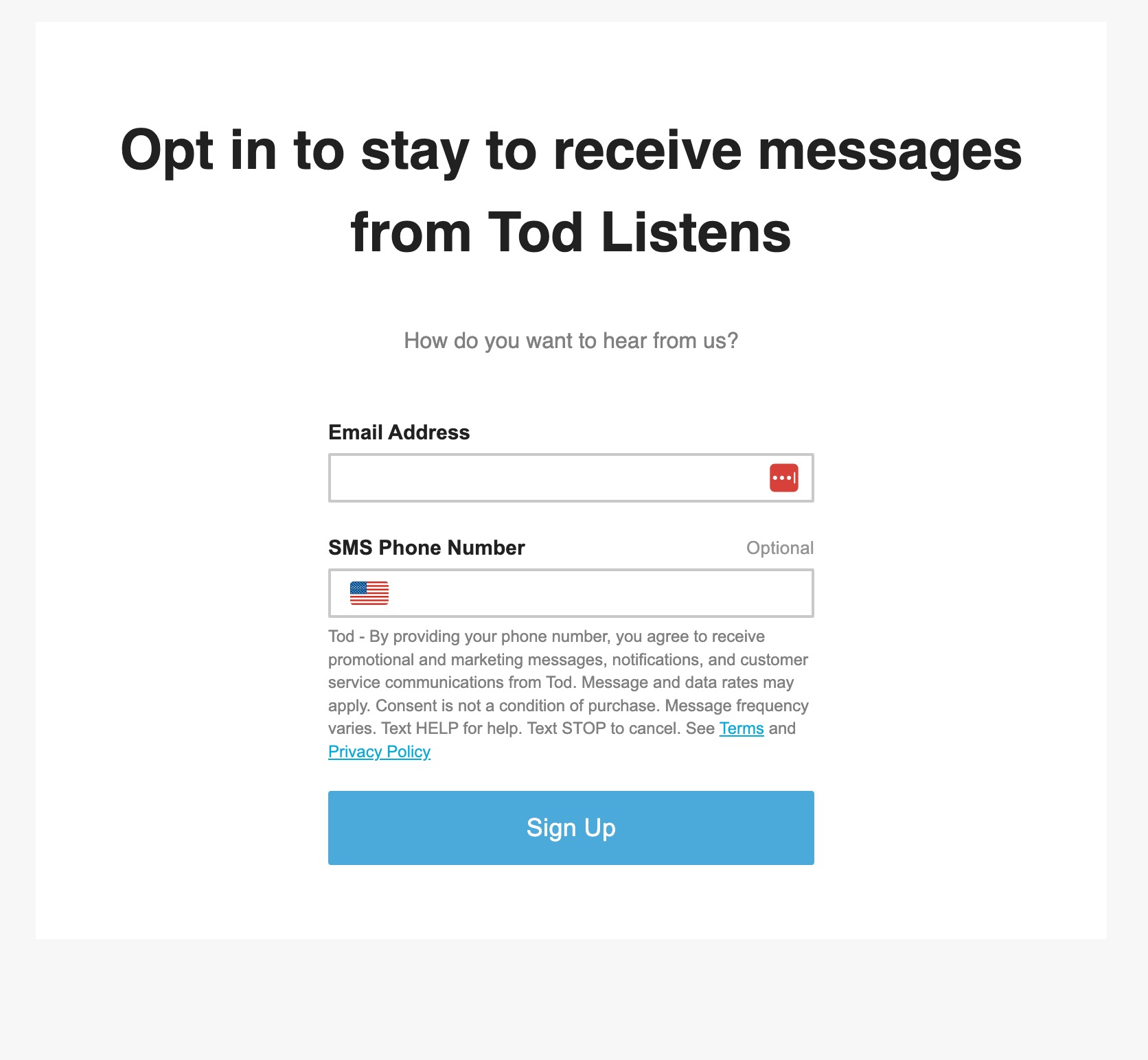 SMS opt-in form example